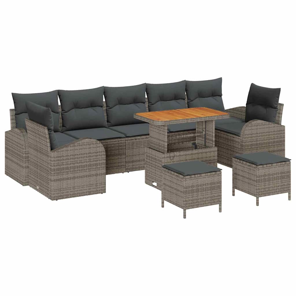 Tuinbankenset met kussen 10 pcs Grijs poly rattan is nu te koop bij PeponiXL, paradijselijk wonen!