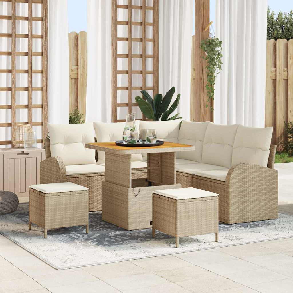 Tuinbankenset met kussen 8 pcs Beige poly rattan