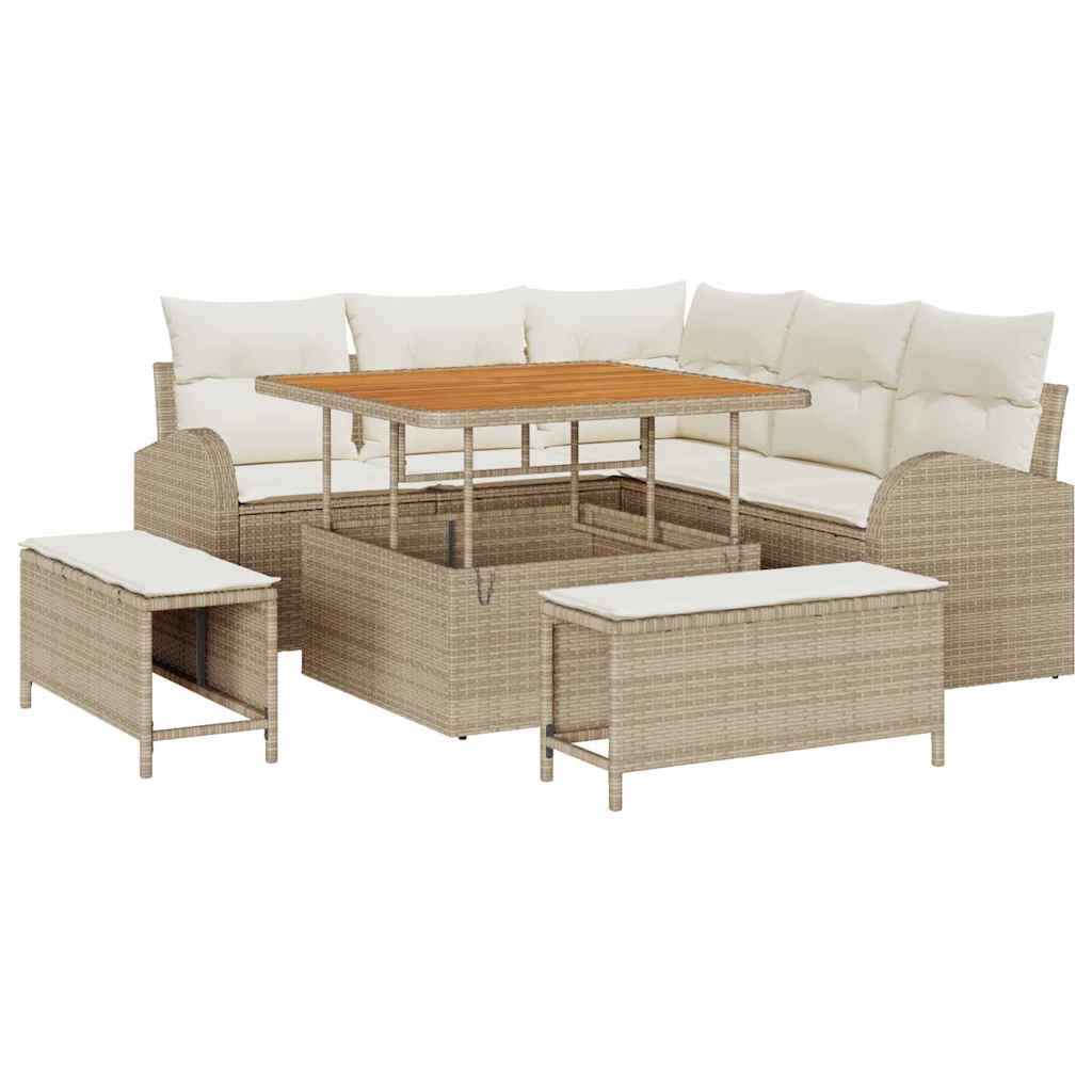 Tuinbankenset met kussen 8 pcs Beige poly rattan