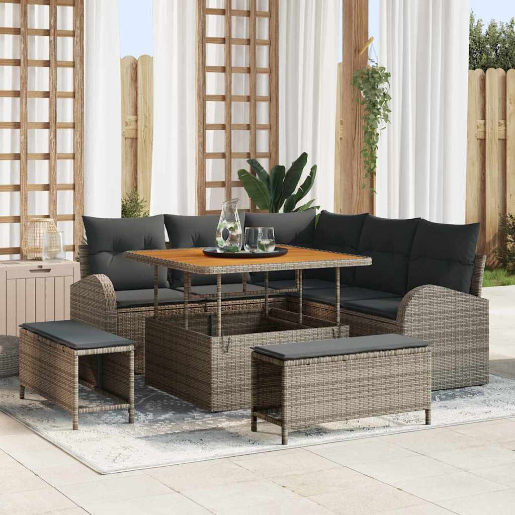 Tuinbankenset met kussen 8 pcs Grijs poly rattan is nu te koop bij PeponiXL, paradijselijk wonen!