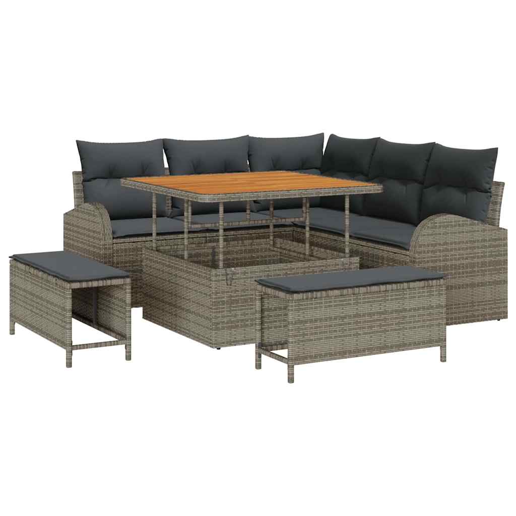Tuinbankenset met kussen 8 pcs Grijs poly rattan is nu te koop bij PeponiXL, paradijselijk wonen!