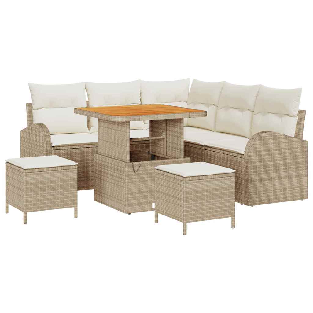 Tuinbankenset met kussen 8 pcs Beige poly rattan