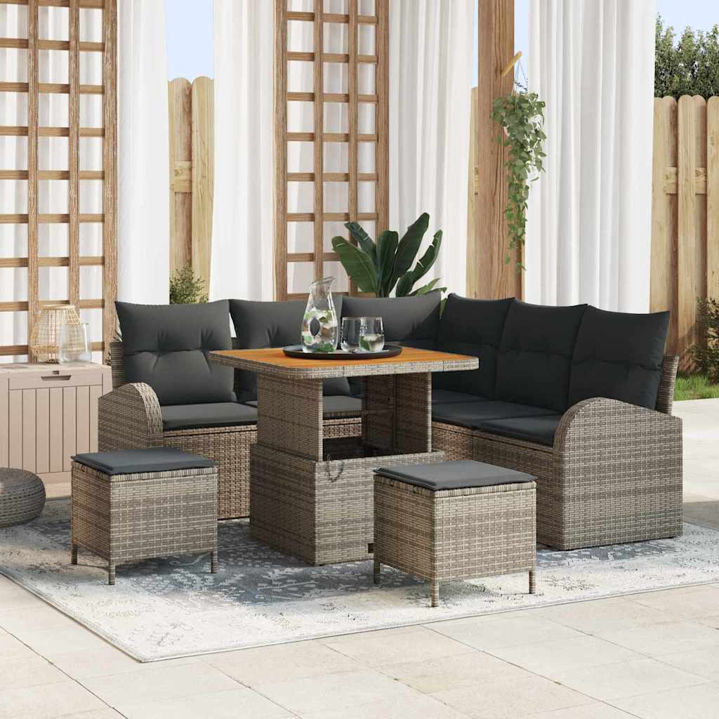 Tuinbankenset met kussen 8 pcs Grijs poly rattan is nu te koop bij PeponiXL, paradijselijk wonen!