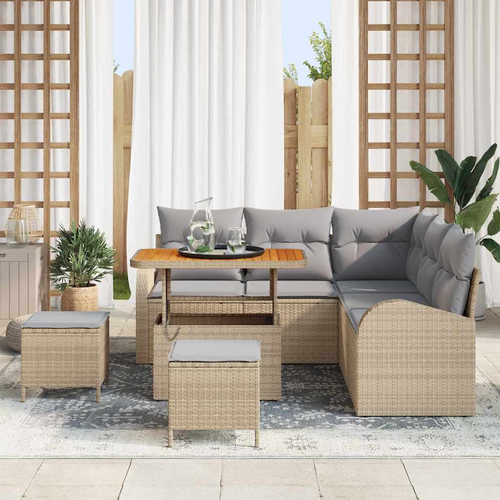 Tuinbankenset met kussen 8 pcs Beige poly rattan is nu te koop bij PeponiXL, paradijselijk wonen!