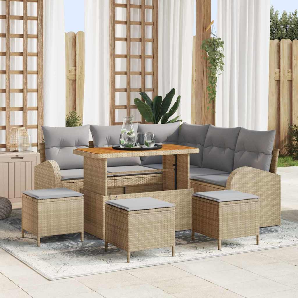 Tuinbankenset met kussen 9 pcs Beige poly rattan is nu te koop bij PeponiXL, paradijselijk wonen!
