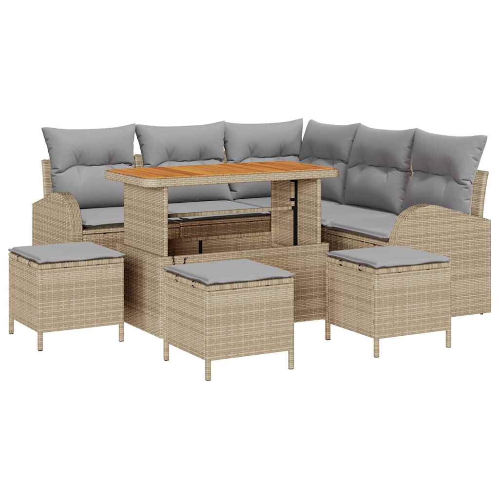 Tuinbankenset met kussen 9 pcs Beige poly rattan is nu te koop bij PeponiXL, paradijselijk wonen!