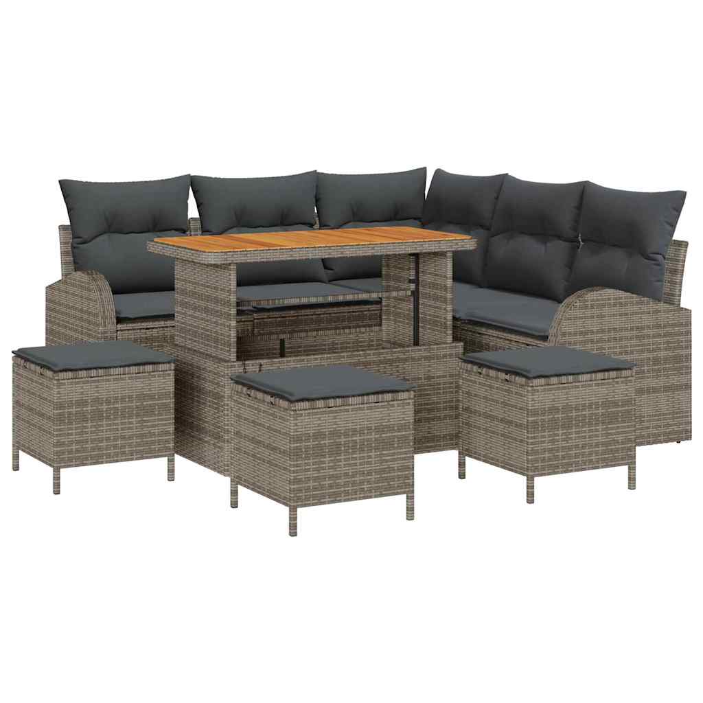 Tuinbankenset met kussen 9 pcs Grijs poly rattan is nu te koop bij PeponiXL, paradijselijk wonen!