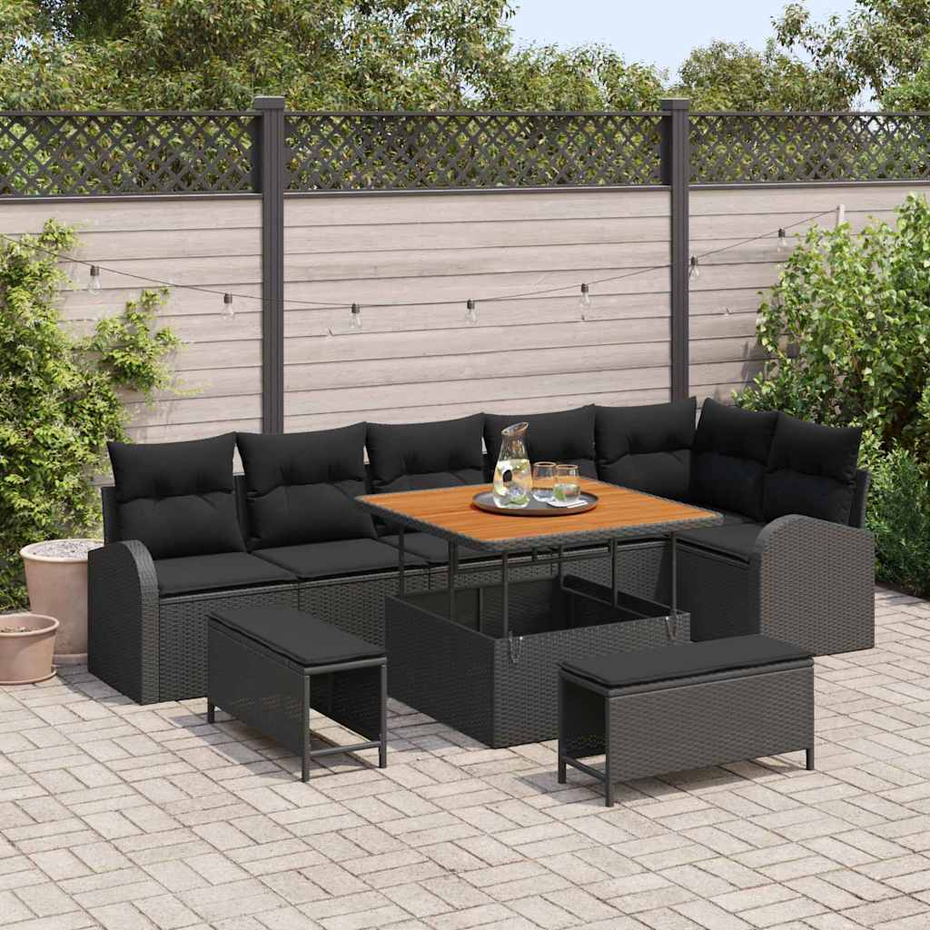 Tuinbankenset met kussen 9 pcs Zwart poly rattan is nu te koop bij PeponiXL, paradijselijk wonen!