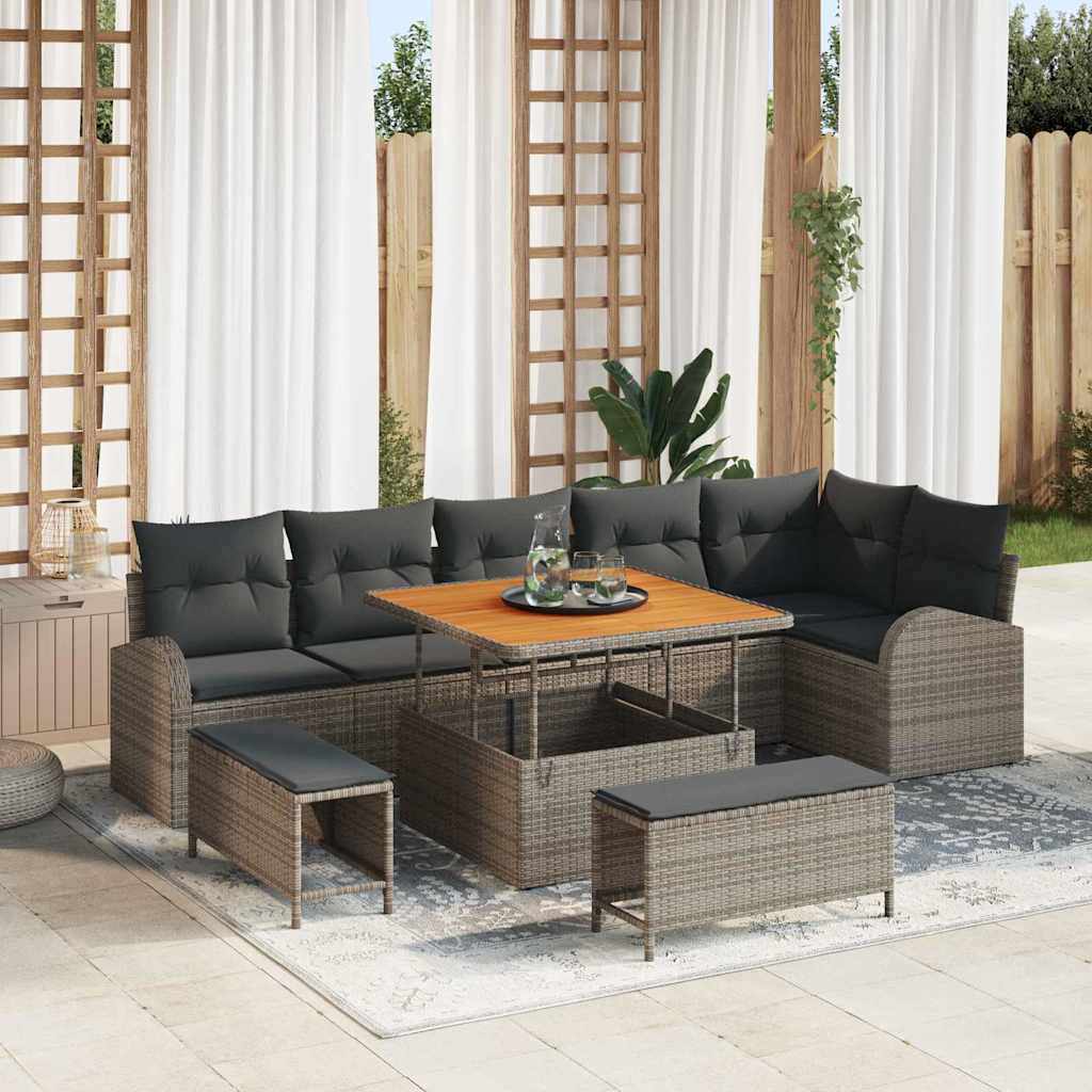 Tuinbankenset met kussen 9 pcs Grijs poly rattan is nu te koop bij PeponiXL, paradijselijk wonen!