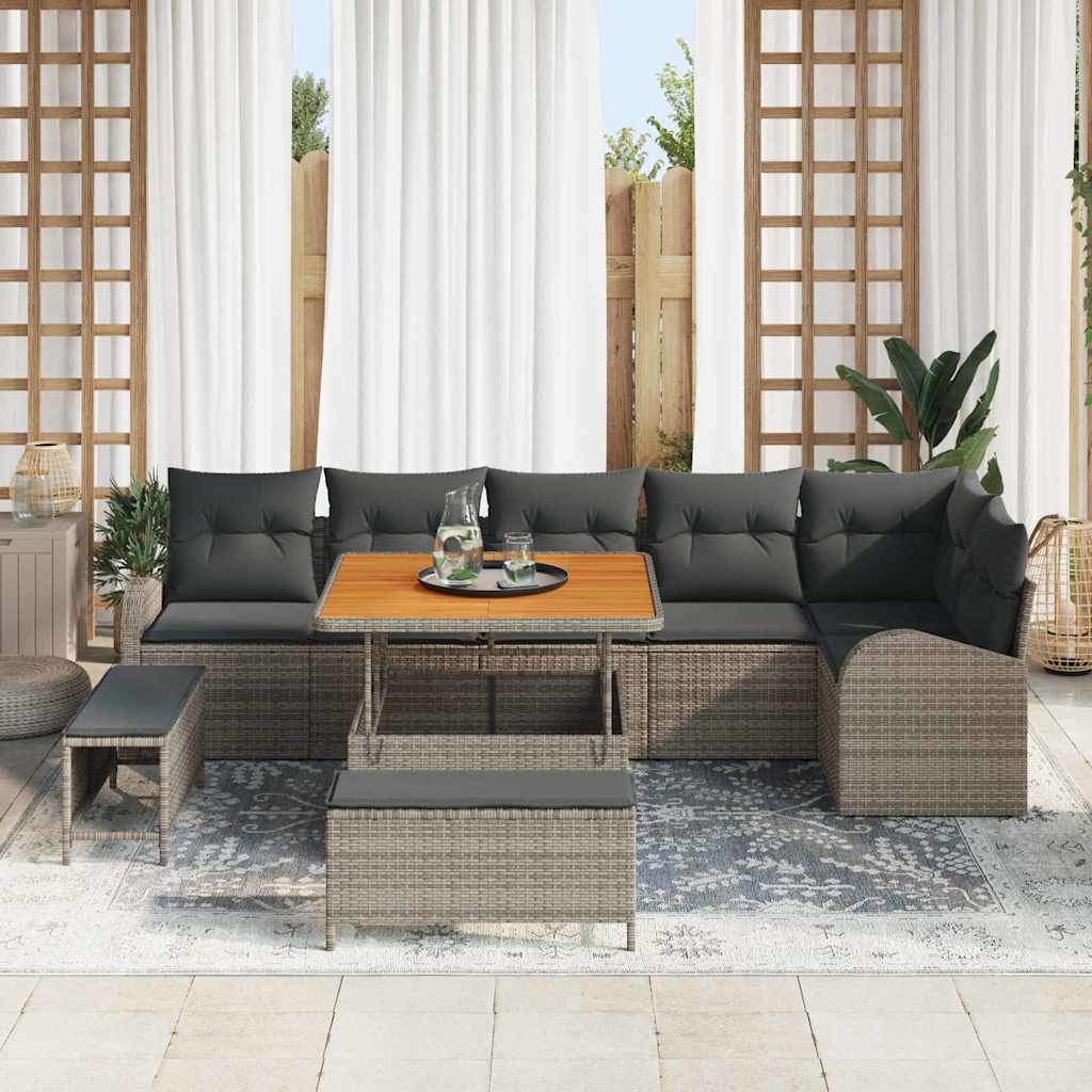 Tuinbankenset met kussen 9 pcs Grijs poly rattan is nu te koop bij PeponiXL, paradijselijk wonen!