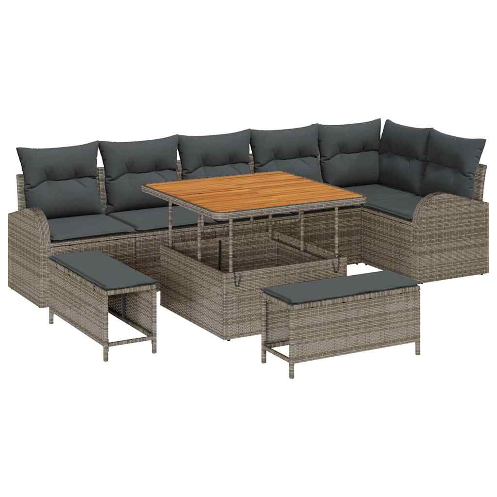 Tuinbankenset met kussen 9 pcs Grijs poly rattan is nu te koop bij PeponiXL, paradijselijk wonen!