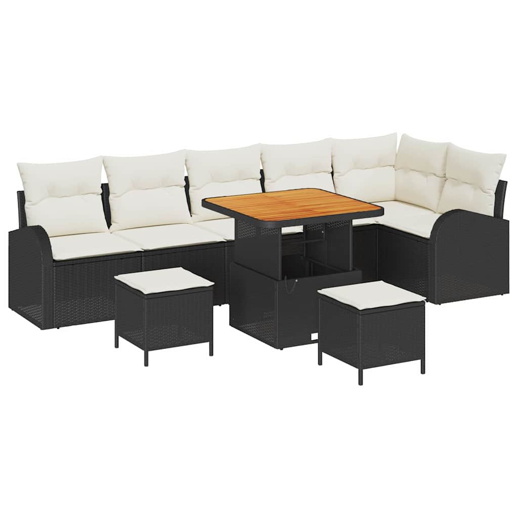 Tuinbankenset met kussen 9 pcs Zwart poly rattan is nu te koop bij PeponiXL, paradijselijk wonen!