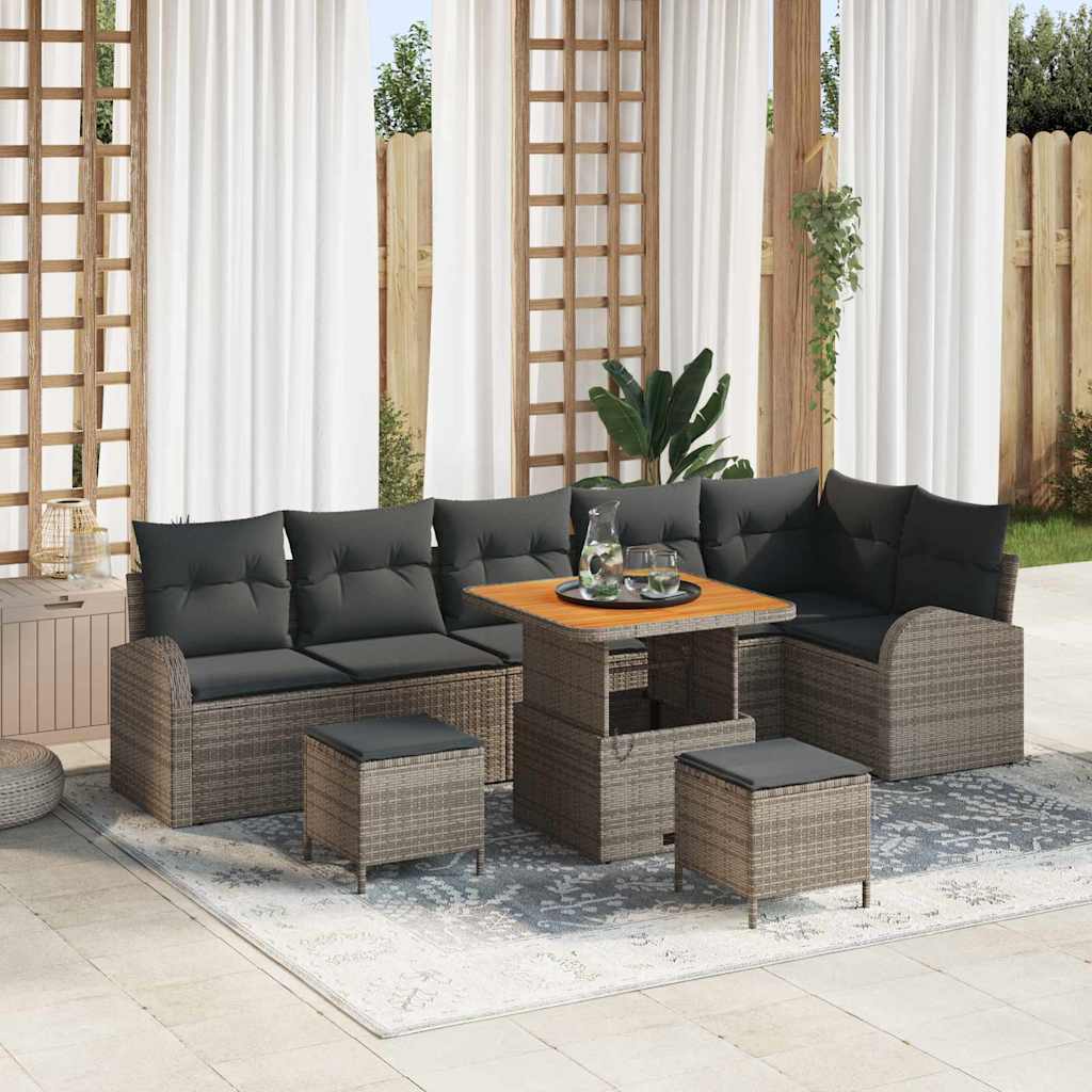 Tuinbankenset met kussen 9 pcs Grijs poly rattan is nu te koop bij PeponiXL, paradijselijk wonen!