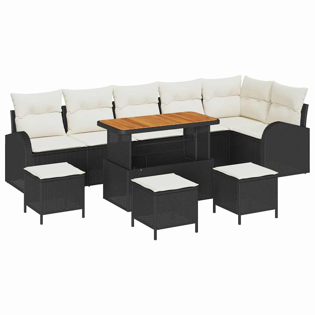 Tuinbankenset met kussen 10 pcs Zwart poly rattan is nu te koop bij PeponiXL, paradijselijk wonen!