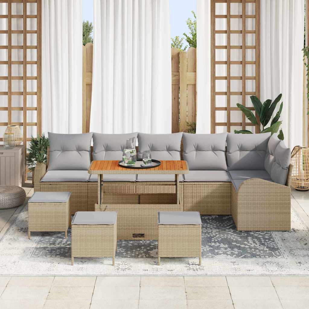 Tuinbankenset met kussen 10 pcs Beige poly rattan is nu te koop bij PeponiXL, paradijselijk wonen!