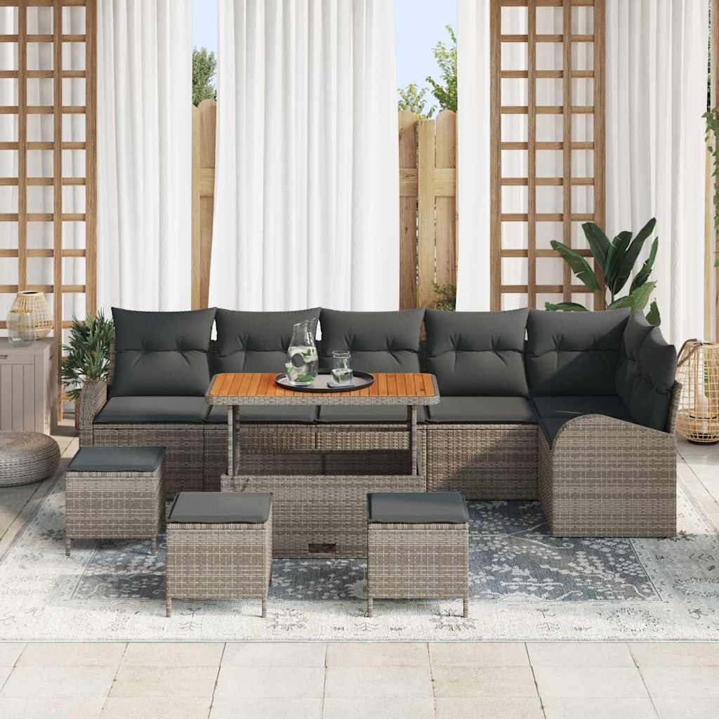 Tuinbankenset met kussen 10 pcs Grijs poly rattan is nu te koop bij PeponiXL, paradijselijk wonen!