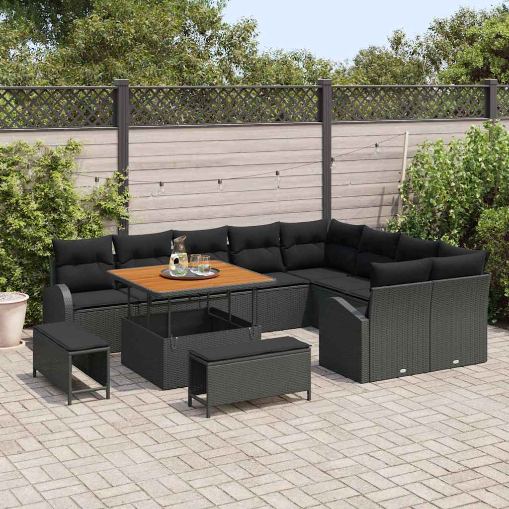 Tuinbankenset met kussen 12 pcs Zwart poly rattan is nu te koop bij PeponiXL, paradijselijk wonen!