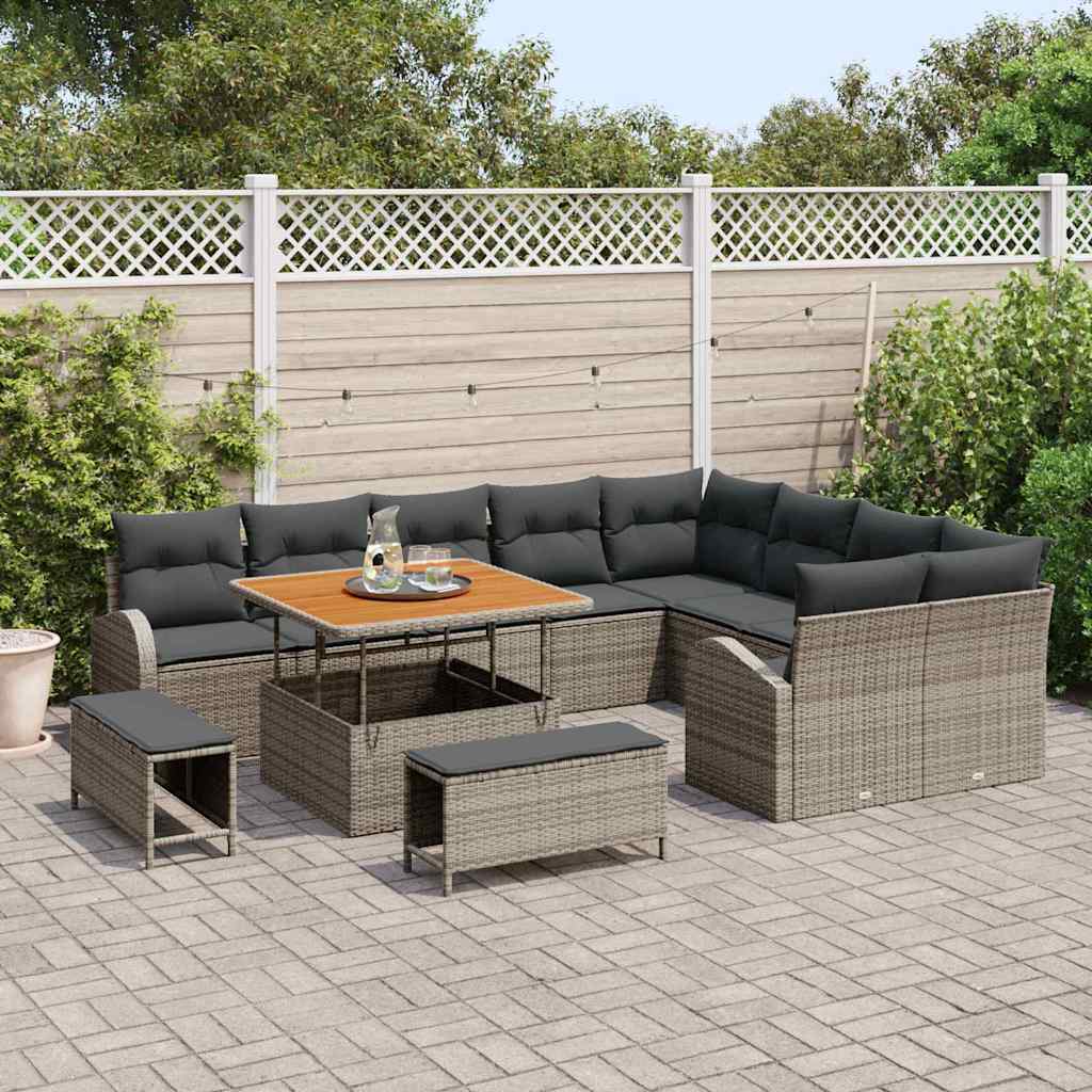 Tuinbankenset met kussen 12 pcs Grijs poly rattan is nu te koop bij PeponiXL, paradijselijk wonen!