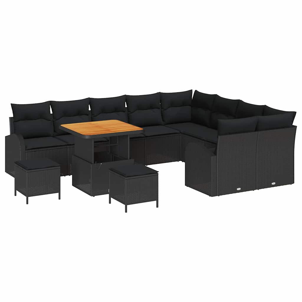 Tuinbankenset met kussen 12 pcs Zwart poly rattan is nu te koop bij PeponiXL, paradijselijk wonen!