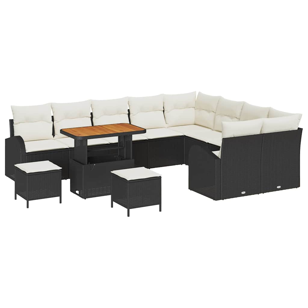Tuinbankenset met kussen 12 pcs Zwart poly rattan is nu te koop bij PeponiXL, paradijselijk wonen!