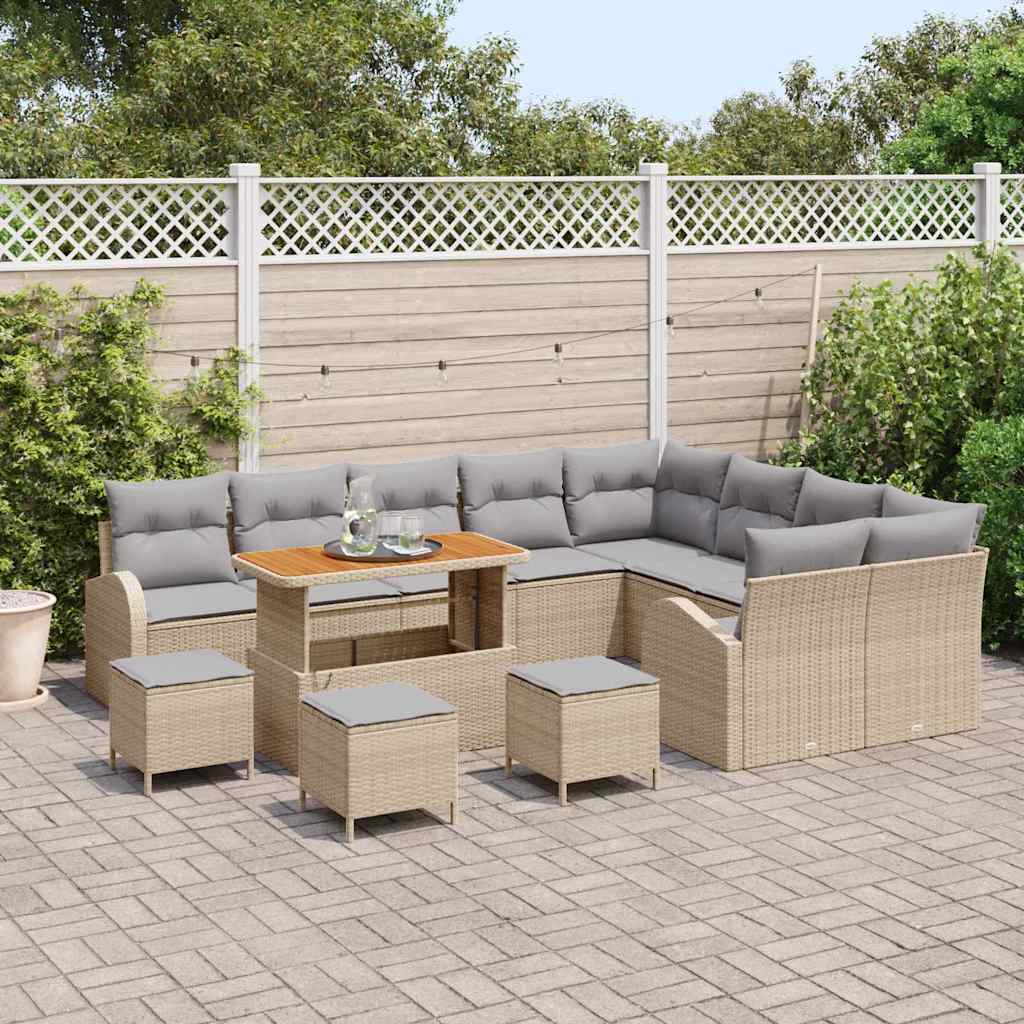 Tuinbankenset met kussen 13 pcs Beige poly rattan is nu te koop bij PeponiXL, paradijselijk wonen!