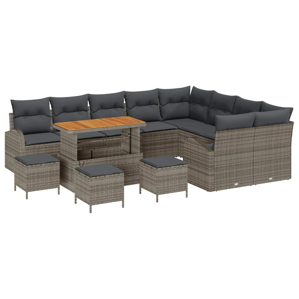 Tuinbankenset met kussen 13 pcs Grijs poly rattan is nu te koop bij PeponiXL, paradijselijk wonen!