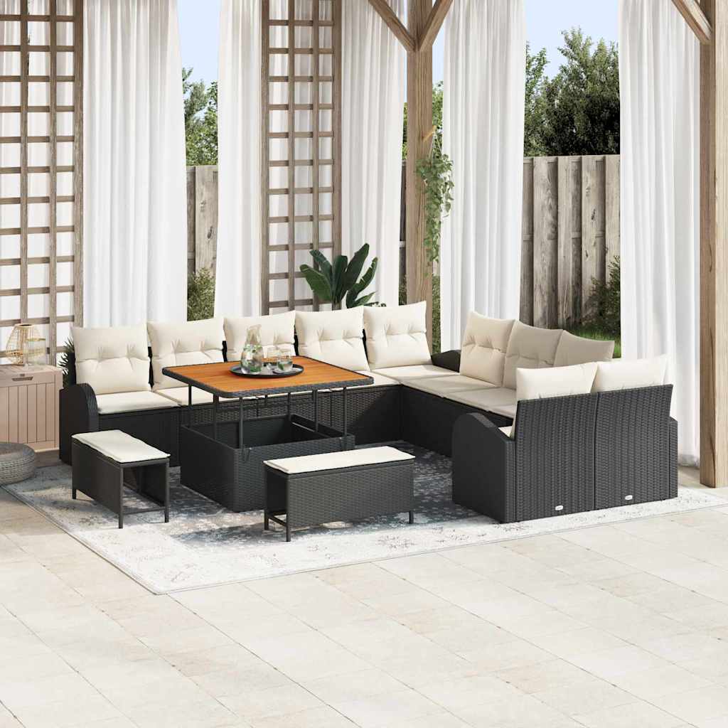 Tuinbankenset met kussen 13 pcs Zwart poly rattan is nu te koop bij PeponiXL, paradijselijk wonen!