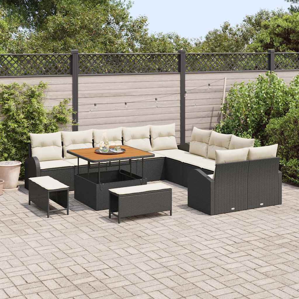Tuinbankenset met kussen 13 pcs Zwart poly rattan is nu te koop bij PeponiXL, paradijselijk wonen!