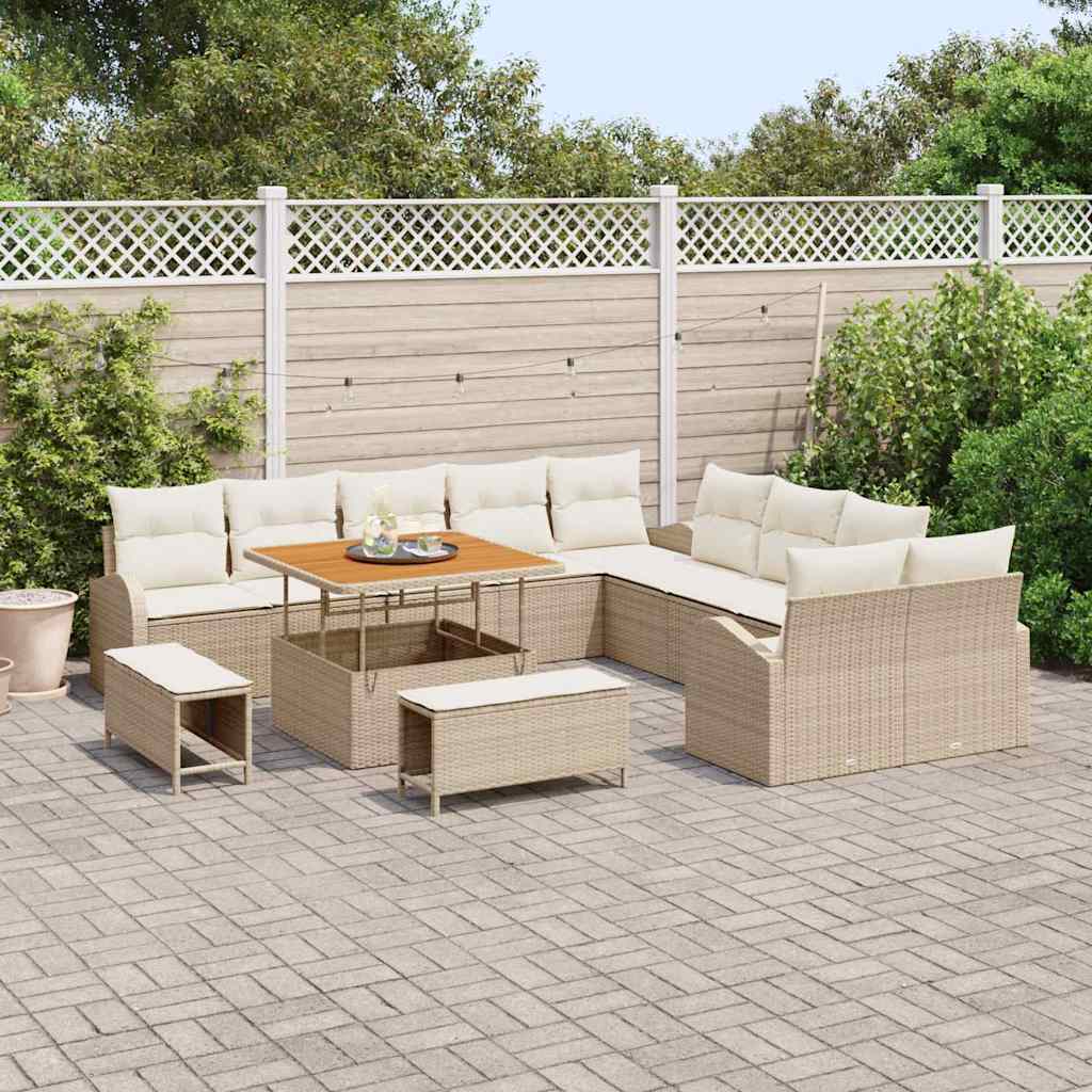 Tuinbankenset met kussen 13 pcs Beige poly rattan is nu te koop bij PeponiXL, paradijselijk wonen!