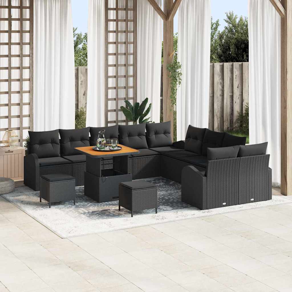 Tuinbankenset met kussen 13 pcs Zwart poly rattan is nu te koop bij PeponiXL, paradijselijk wonen!