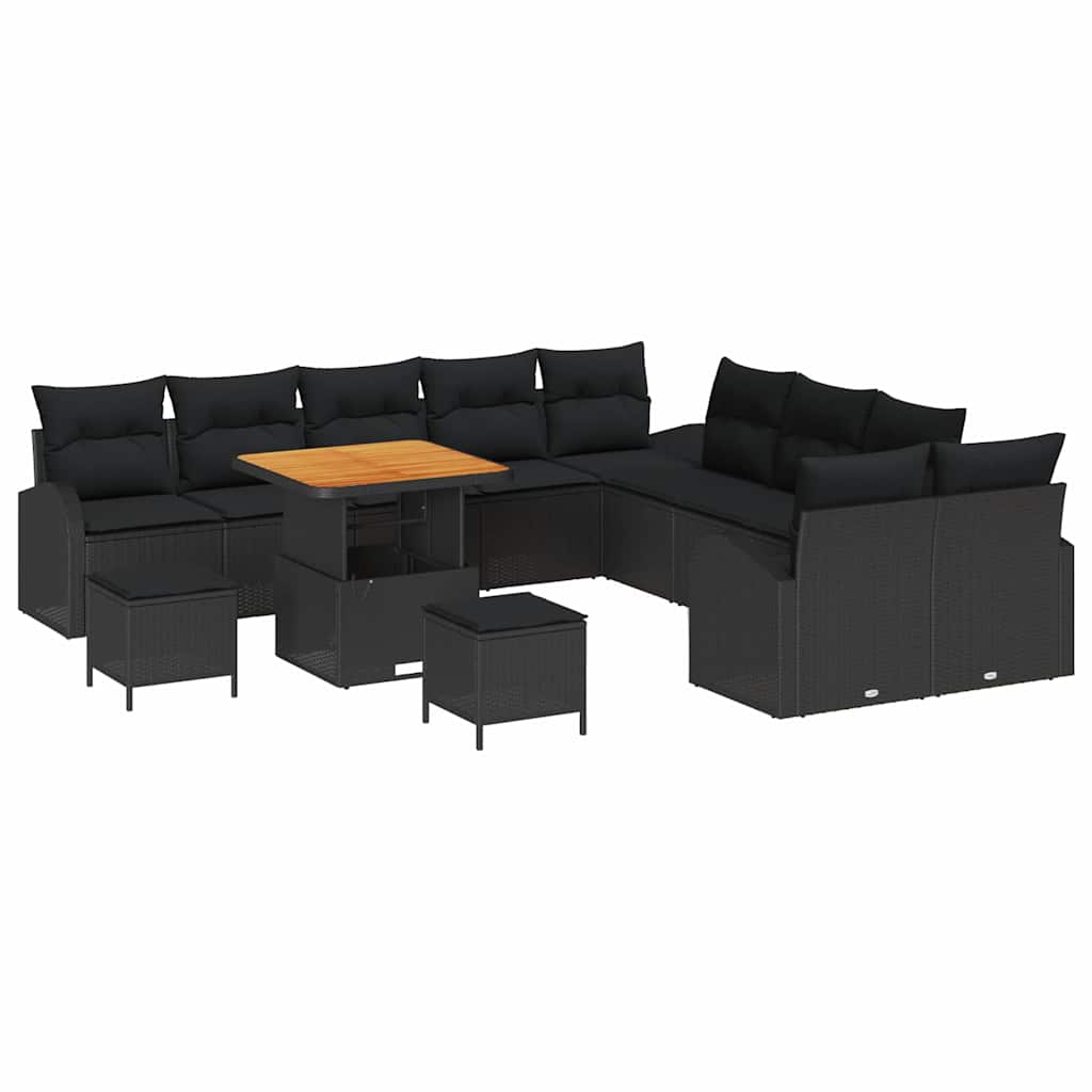 Tuinbankenset met kussen 13 pcs Zwart poly rattan is nu te koop bij PeponiXL, paradijselijk wonen!
