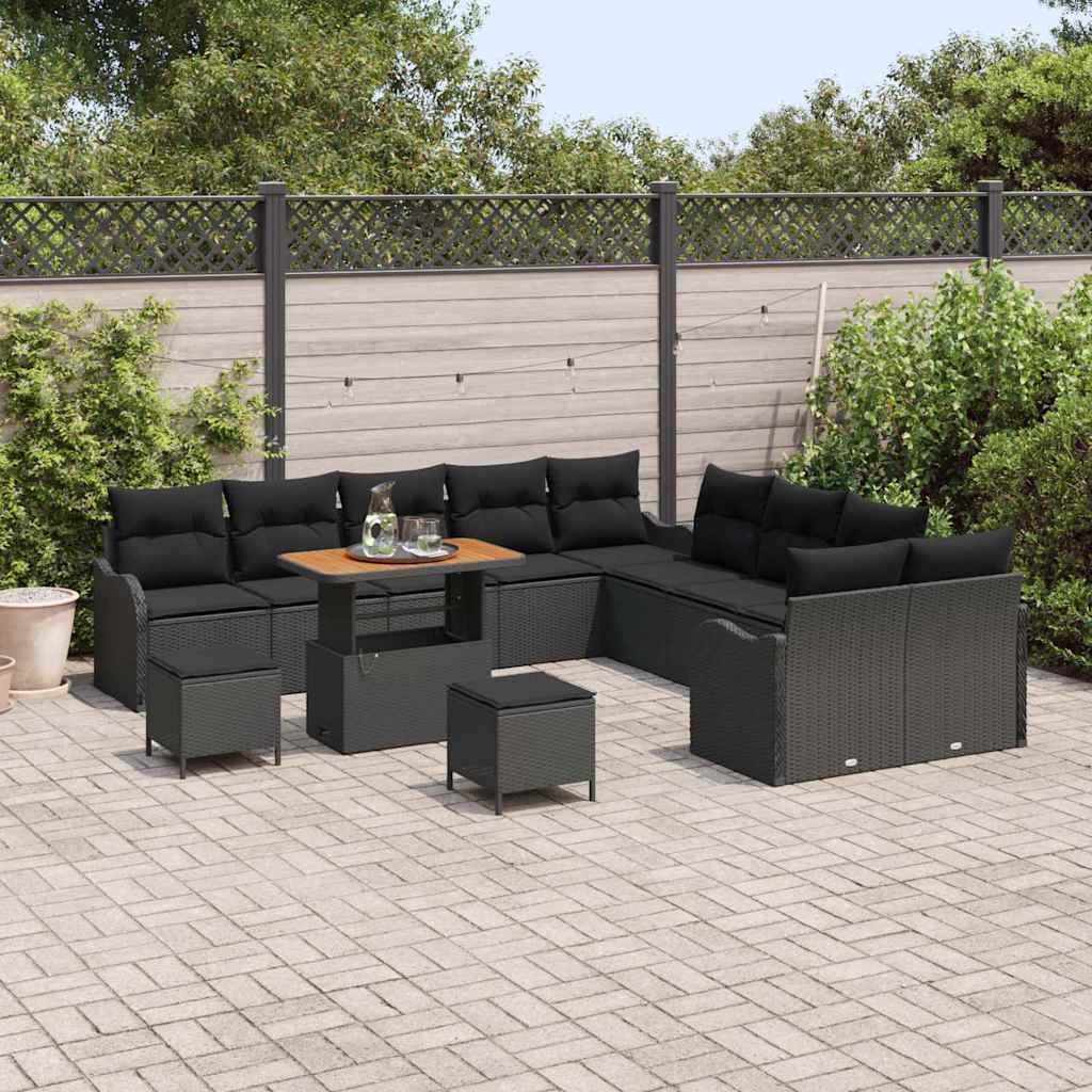 Tuinbankenset met kussen 13 pcs Zwart poly rattan is nu te koop bij PeponiXL, paradijselijk wonen!