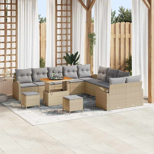 Tuinbankenset met kussen 13 pcs Beige poly rattan is nu te koop bij PeponiXL, paradijselijk wonen!