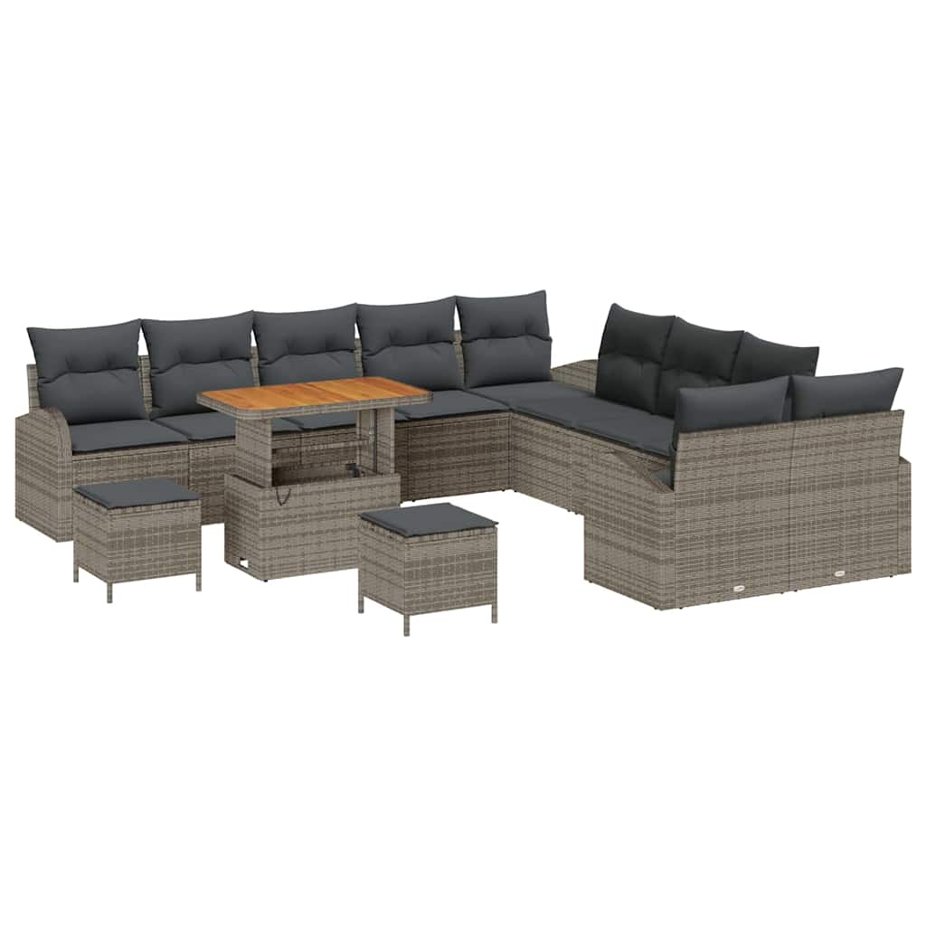 Tuinbankenset met kussen 13 pcs Grijs poly rattan is nu te koop bij PeponiXL, paradijselijk wonen!
