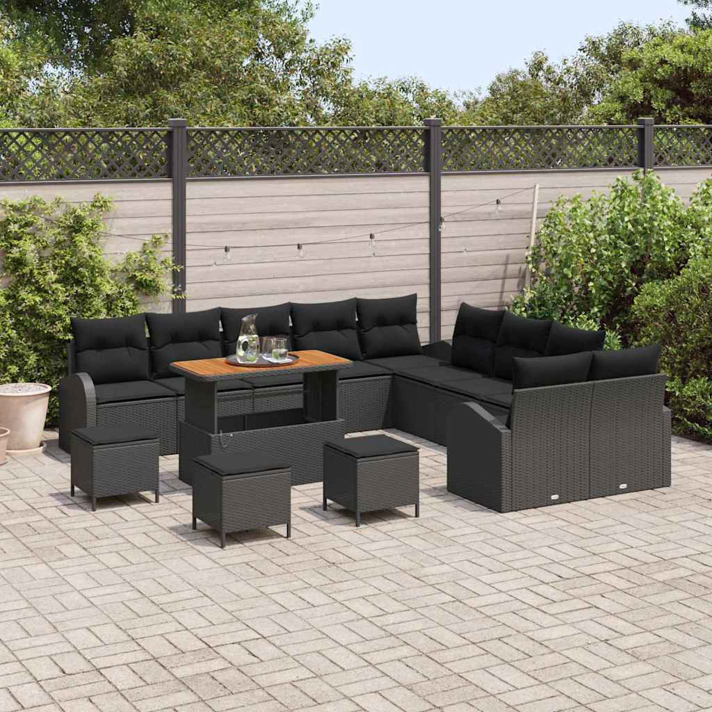 Tuinbankenset met kussen 14 pcs Zwart poly rattan is nu te koop bij PeponiXL, paradijselijk wonen!