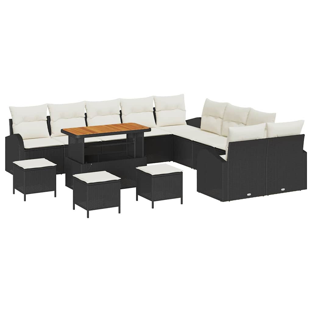 Tuinbankenset met kussen 14 pcs Zwart poly rattan is nu te koop bij PeponiXL, paradijselijk wonen!