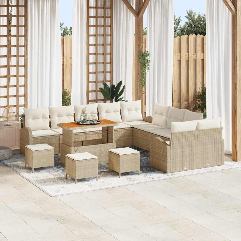 Tuinbankenset met kussen 14 pcs Beige poly rattan is nu te koop bij PeponiXL, paradijselijk wonen!