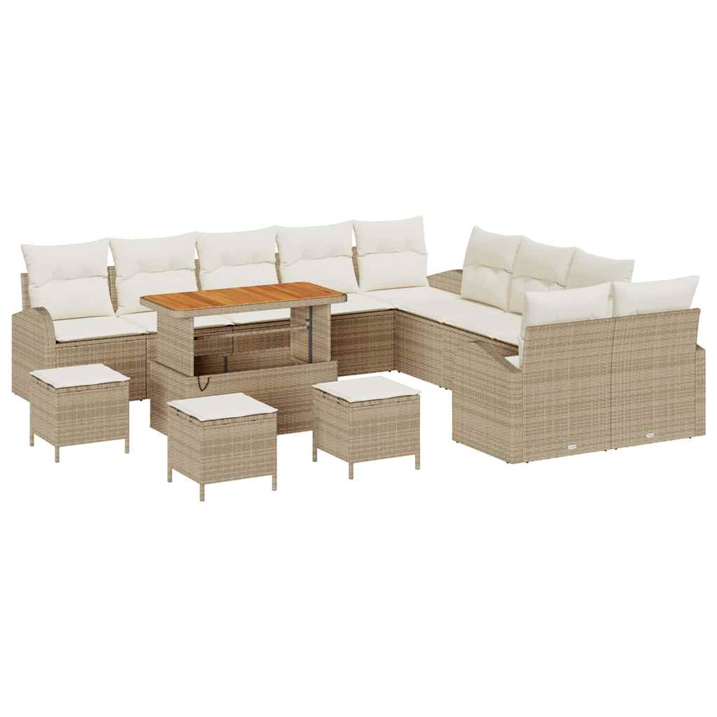 Tuinbankenset met kussen 14 pcs Beige poly rattan is nu te koop bij PeponiXL, paradijselijk wonen!
