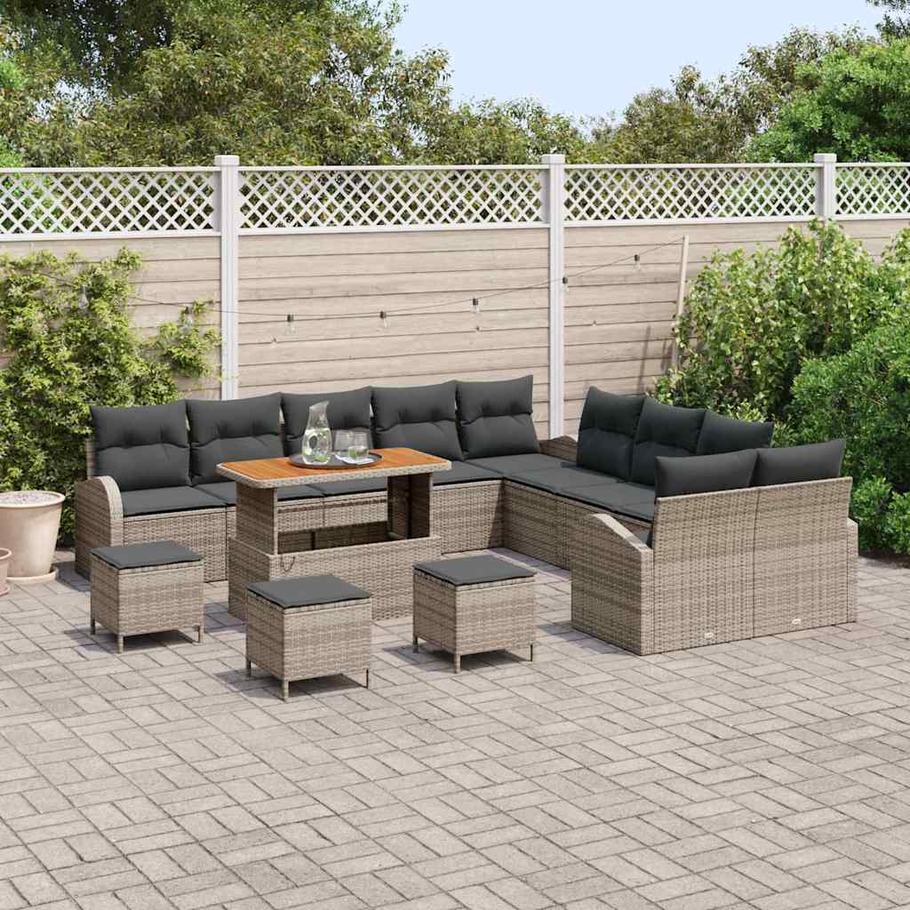 Tuinbankenset met kussen 14 pcs Grijs poly rattan is nu te koop bij PeponiXL, paradijselijk wonen!