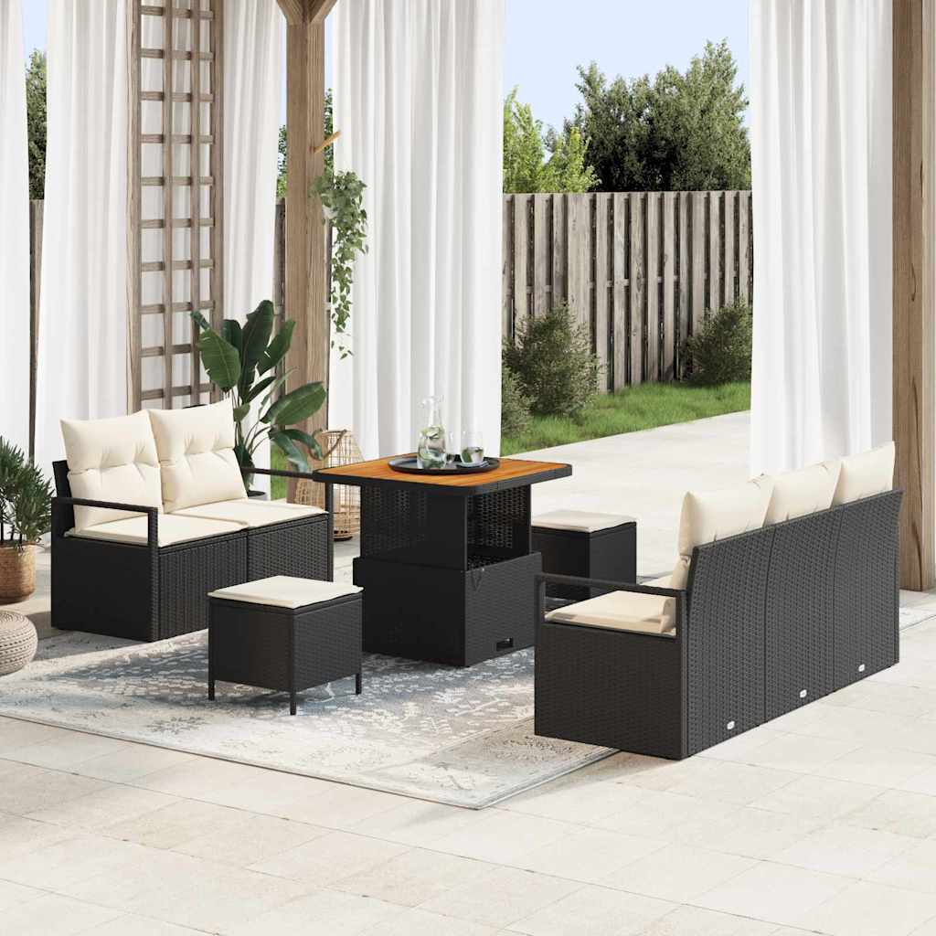 Tuinbankenset met kussen 8 pcs Zwart poly rattan is nu te koop bij PeponiXL, paradijselijk wonen!