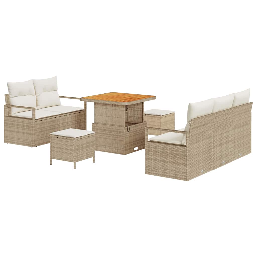 Tuinbankenset met kussen 8 pcs Beige poly rattan