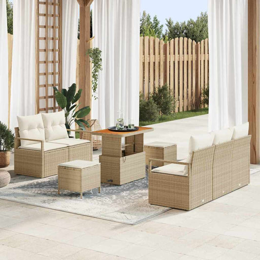 Tuinbankenset met kussen 8 pcs Beige poly rattan is nu te koop bij PeponiXL, paradijselijk wonen!