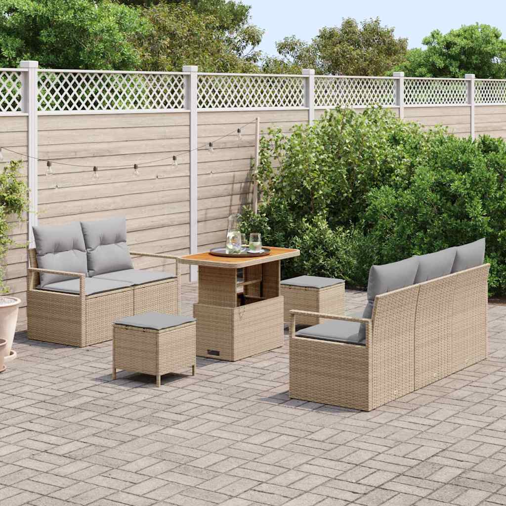 Tuinbankenset met kussen 8 pcs Beige poly rattan is nu te koop bij PeponiXL, paradijselijk wonen!