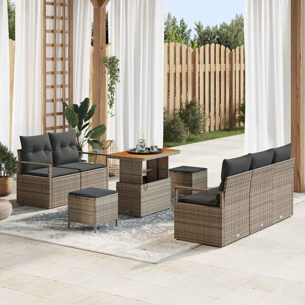 Tuinbankenset met kussen 8 pcs Grijs poly rattan is nu te koop bij PeponiXL, paradijselijk wonen!