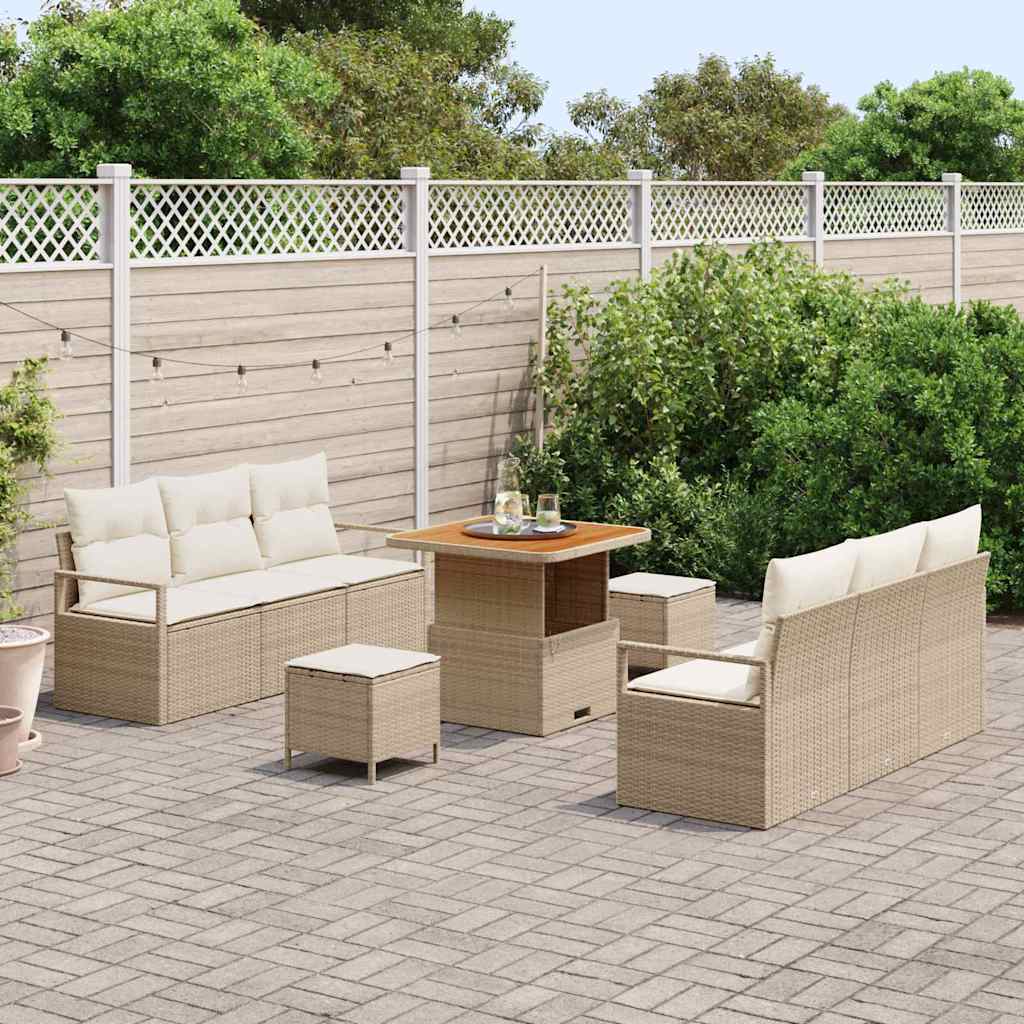 Tuinbankenset met kussen 9 pcs Beige poly rattan