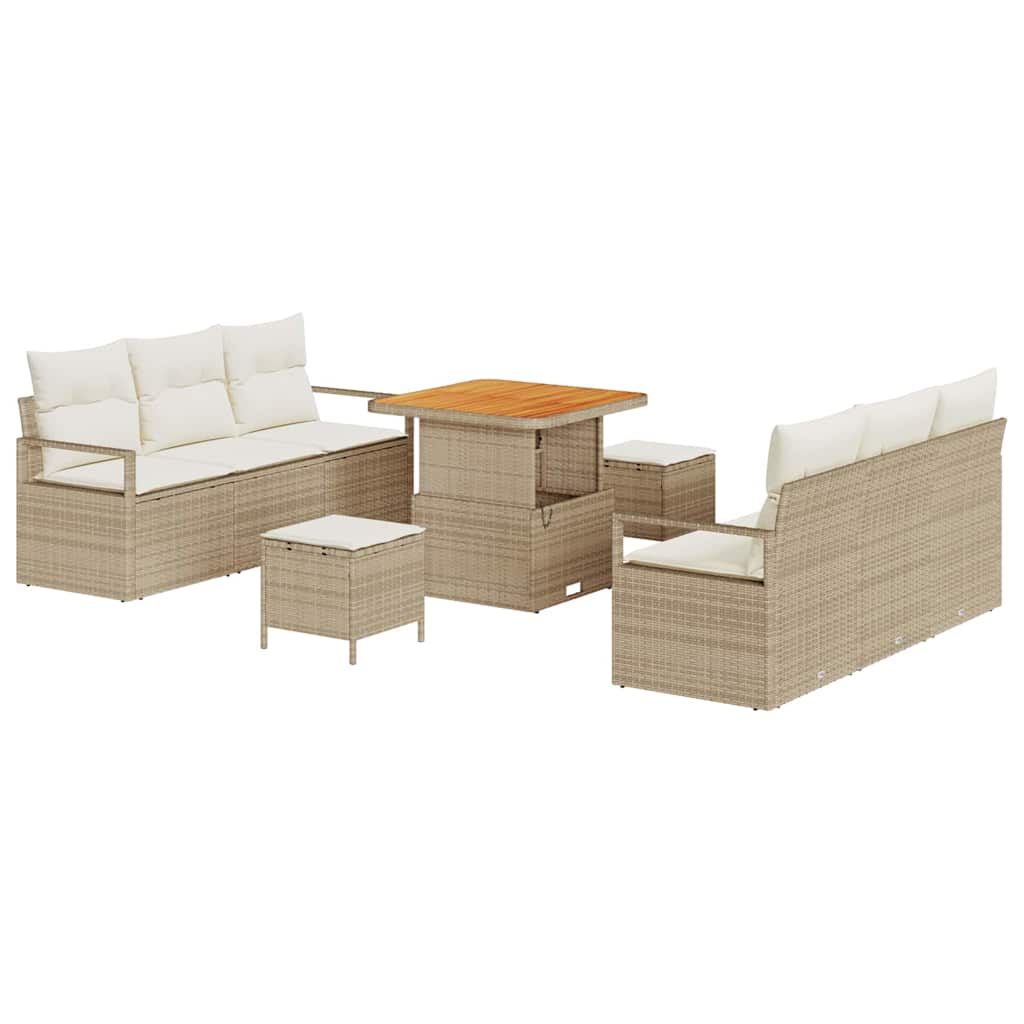 Tuinbankenset met kussen 9 pcs Beige poly rattan