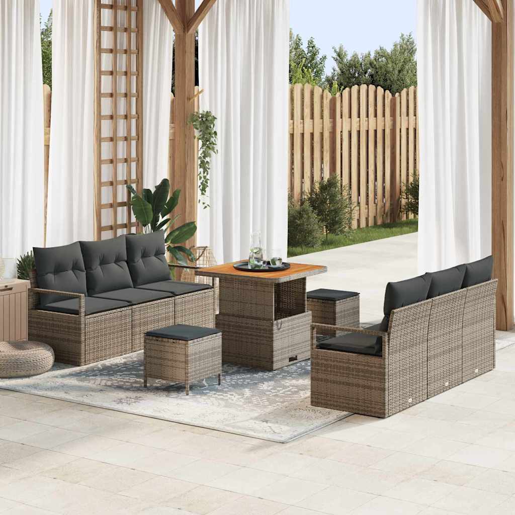 Tuinbankenset met kussen 9 pcs Grijs poly rattan is nu te koop bij PeponiXL, paradijselijk wonen!
