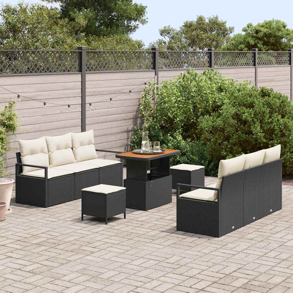 Tuinbankenset met kussen 9 pcs Zwart poly rattan is nu te koop bij PeponiXL, paradijselijk wonen!