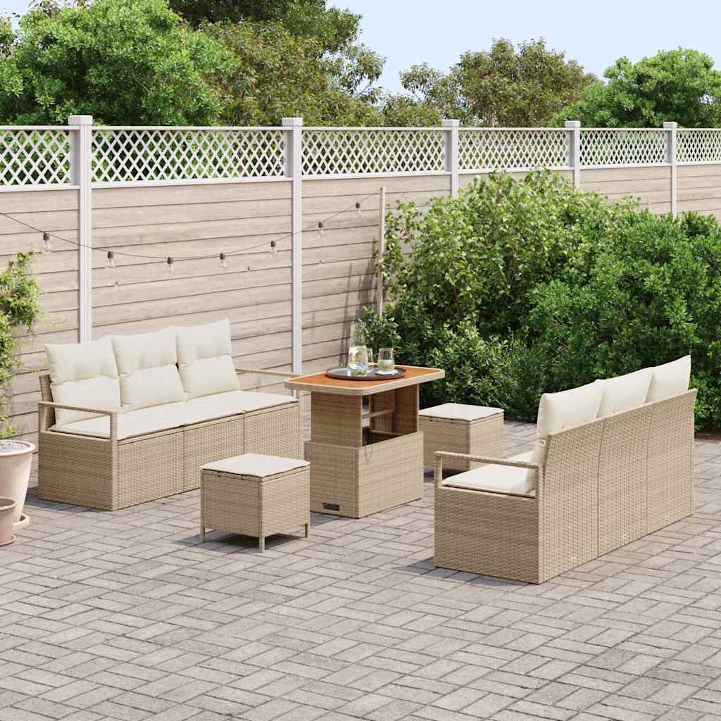Tuinbankenset met kussen 9 pcs Beige poly rattan