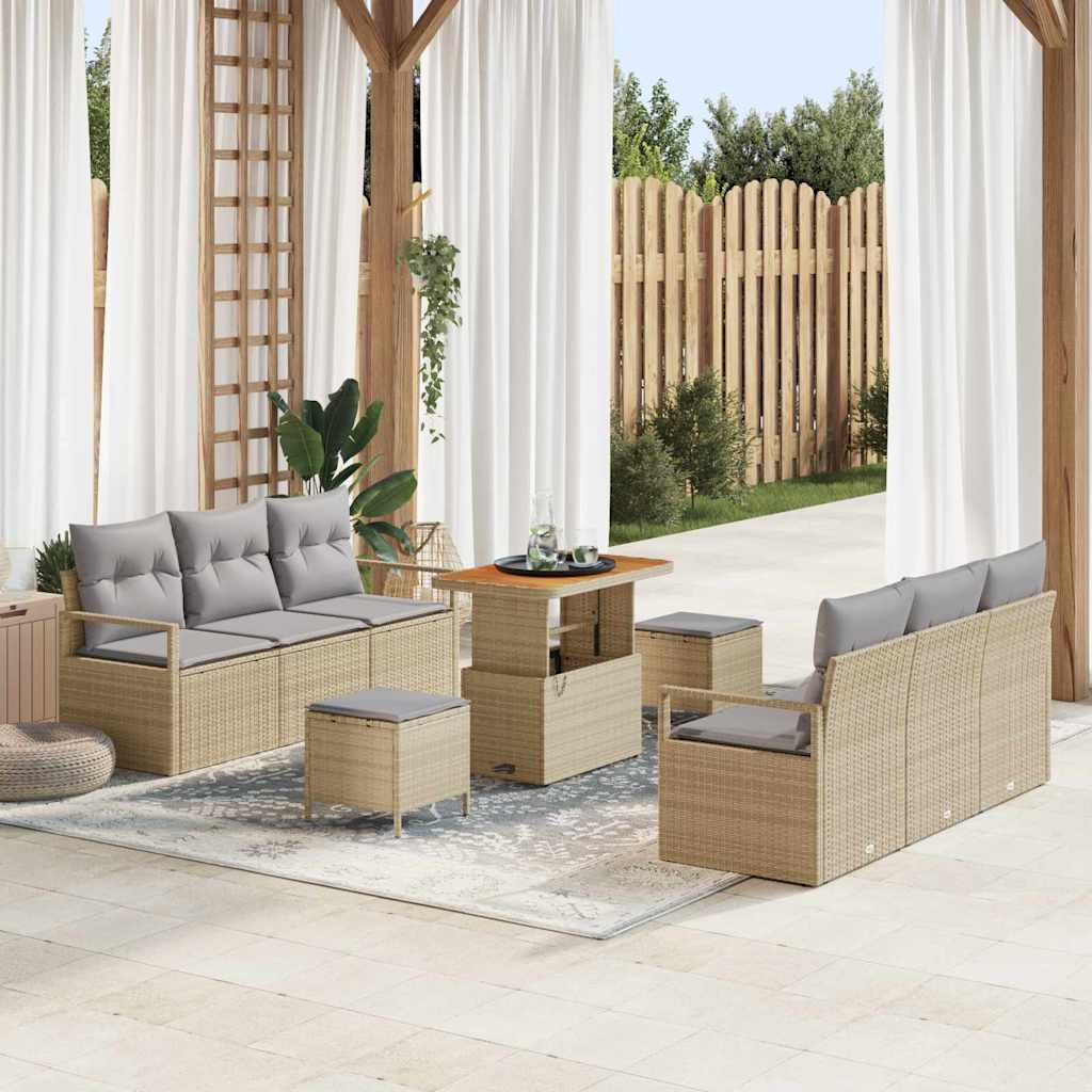 Tuinbankenset met kussen 9 pcs Beige poly rattan is nu te koop bij PeponiXL, paradijselijk wonen!
